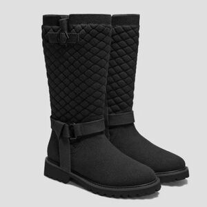 Vivaia Black Wool Biker Boots Water Resistant Round Toe size 9.5/41
